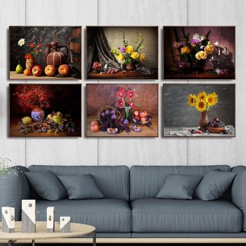 Europe Vintage Canvas Painting Wall Decor Still Life With Flowers In A Glass Vase Nordic Art Poster And Prints Picture Cuadros