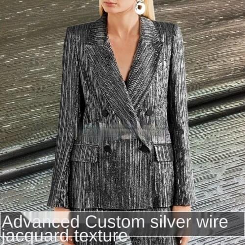 European designer high-definition silver wire striped jacquard crisp fabric skirt suit jacket style clothing fabric high-end