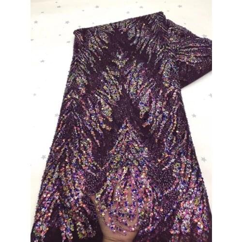 Purple Latest African Lace Fabric 2021 High Quality African French Net Handmade beaded Embroidery Tulle Lace For Dresses