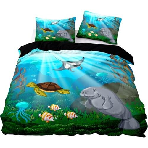Cartoon Style Marine Life Pattern Duvet Cover Set With Pillowcase,228x228 Quilt Cover,245×210 Blanket Cover,King Bedding Set