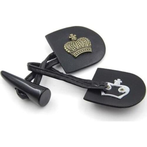 Leather Decoration Button with Metal Buckles for Coat Jacket Duffle Handmade DIY Craft Accessories