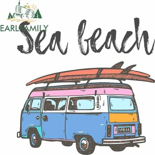 EARLFAMILY 13cm x 12.7cm For BEACH VINTAGE HIPPIE VAN Personality Creative Car Stickers Waterproof Decal Sunscreen Decor