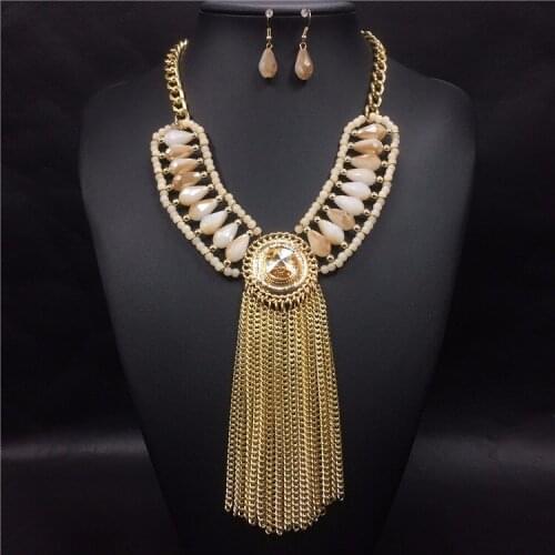 European Style Fashion Collocation Of Shiny String Beads Necklace High-Grade Crystal Long Tassels Women