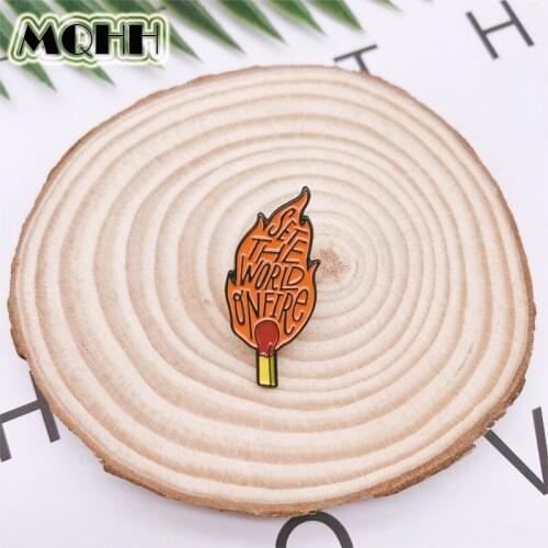 Cartoon red flame matches burning enamel brooch pin custom alloy badge clothes bag accessories woman jewelry gift for friends