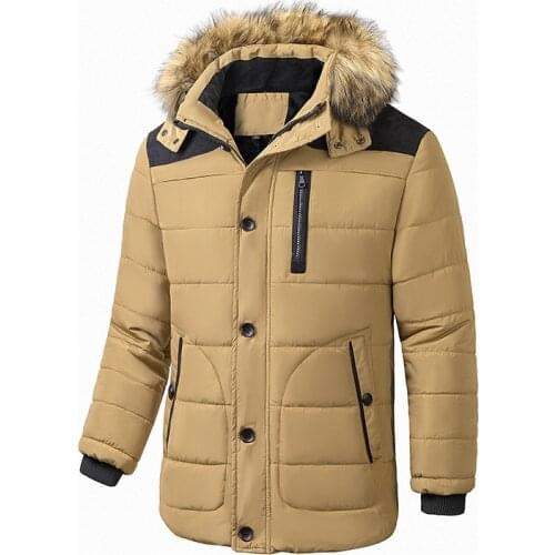 Mens Winter Jacket Fur Collar Down Padded Outerwear Hooded Coat Husband Fleece Parka Windbreaker Male Thick Warm Men Overcoat