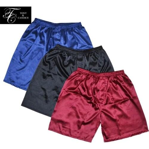 Tony&Candice 3PCS/Lot Mens Satin Silk Boxers Pajama Short Trousers Shorts Combo Pack Underwear Pajamas For Men Sleep Bottoms