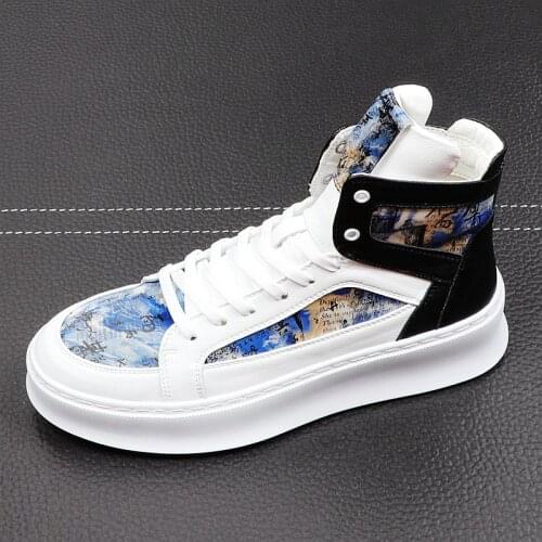 New Men Vulcanized Non-Slip Sneakers Casual Fashion Casual Lace-Up Colorful Canvas Sport Graffiti Board Shoes S58