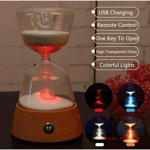 Customizable White Sand Clock Charged Remote Control Colorful Light Sandglass Gift Box Glass Hourglass 15 Minute Time Timer Kids