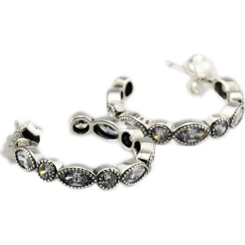 Genuine 925 Sterling Silver Jewelry Alluring Brilliant Marquise Hoop Earrings for Women Party Gift Brincos Wholesale