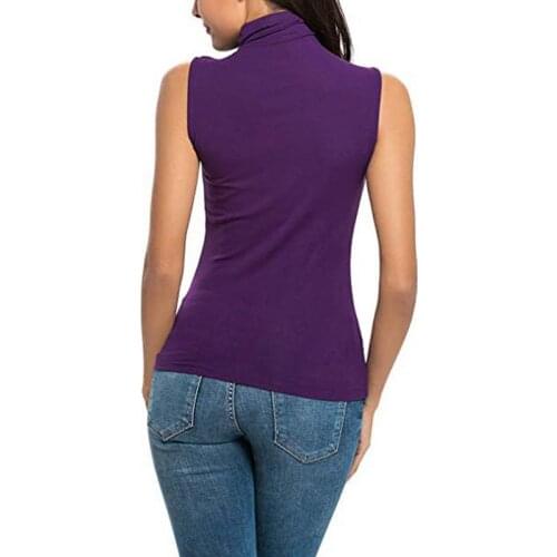 New Fashion Womens Round Neck Sleeveless Casual Slim Tight High Collar Stretch Comfortable Womens Shirt T-shirt