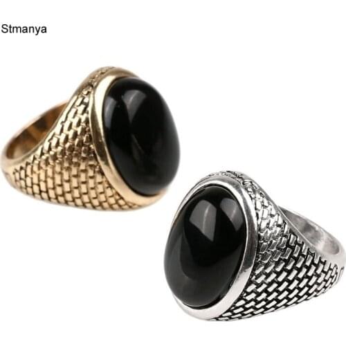 New Vintage Punk Men Ring Black Stone Ring Fashion Oval Shape Black Men Ring For Christmas gift #1-20037