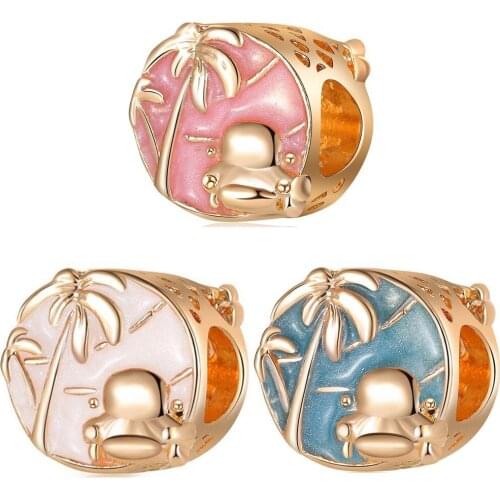 New Cute Beach Coconut Tree Pendant DIY Beads Suitable for Original Pandora Charm Bracelet Ladies Jewelry Making Gifts