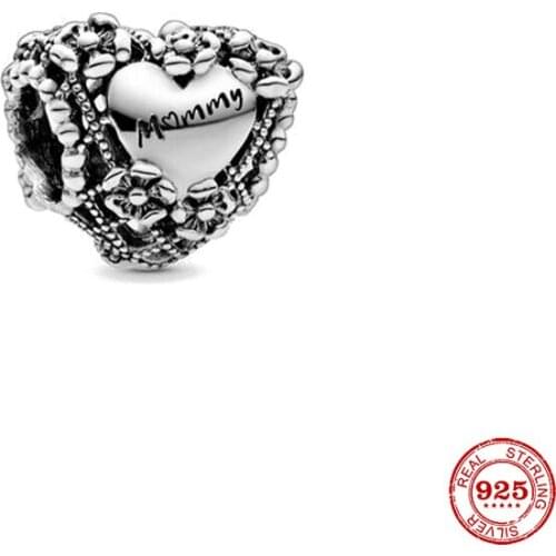 New Original Silver Color Heart Mom Diy Bead Fit European Pandora Charms Bracelet Bangles Diy Jewelry P114