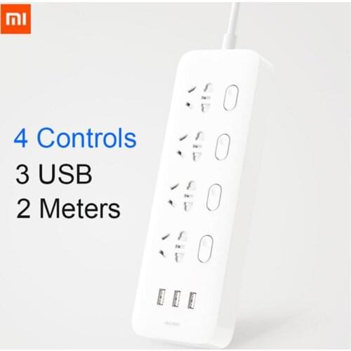 Original Xiaomi Mijia Power Strip 4 Sockets 4 Individual control Switches 5V/2.1A 3 USB port Extension Sockets Charger 2m cable