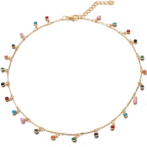 Enamel Sun Chokers Necklaces Gold Color With Colorful Enamelled Pendant Rainbow Chain Necklace For Women Party Jewelry 38cm Long