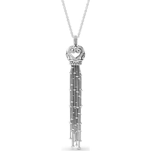 Authentic 925 Sterling Silver Enchanted Hearts Tassel Fashion Pendant Necklace Fit Pandora Women Bead Charm Gift DIY Jewelry