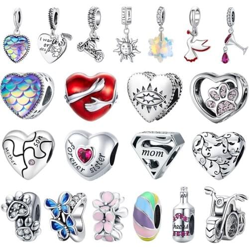 WOSTU Genuine 925 Sterling Silver Fish Scale Heart Bead Charm Pendant Fit Oringal Bracelet Women Party DIY Fine Jewelry Gift