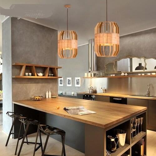 Solid wood Pendant Lights Nordic living room bar stand cage wood Pendant lamp American rustic bedroom droplight House ya72932