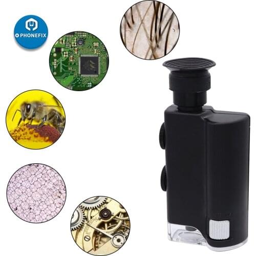 Portable 60X-240X Mobile Phone Pocket Microscope Handheld Magnifier with Cell Phone Clip Pocket Magnifying Glass LED UV Light