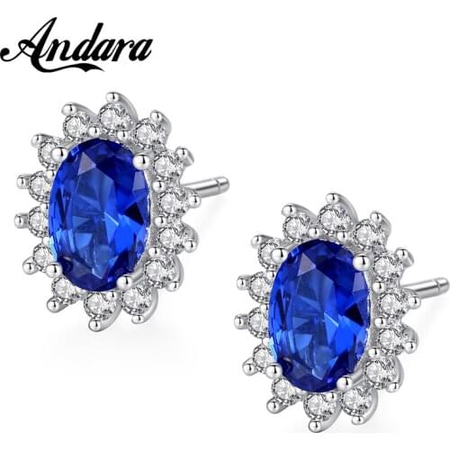 Classic CZ Crystal Blue Stud Earrings For Women 925 Sterling Silver Christmas Earrings Fashion Jewelry