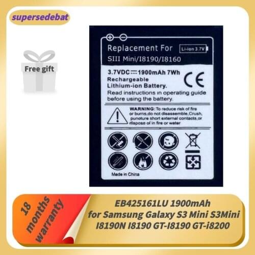 Supersedebat Rechargeable Batteries for Galaxy S3 Mini S3Mini I8190N I8190 GT-I8190 GT-i8200 Battery for Samsung S3 Mini Bateria