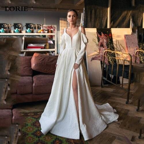 LORIE Princess Wedding Dresses Long Sleeve Strapless Bride Dresses 2020 Sexy Side Split Vestido De Novia Custom Made