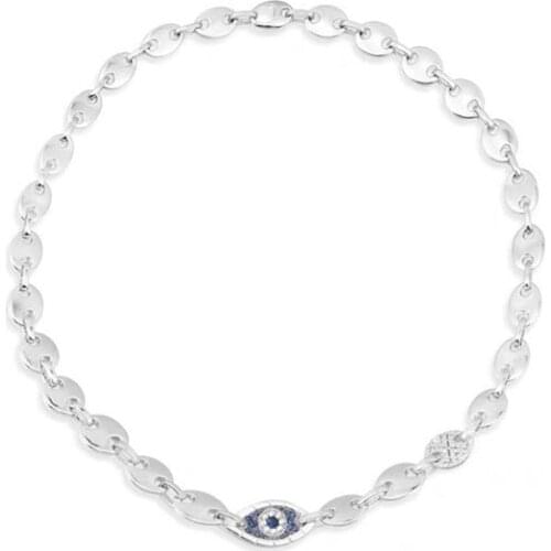 UMGODLY Fashion Necklace Silver Color Sailor Buckle Choker Chain Cubic Zirconia Evil Eyes Symbole Women Jewelry High Quality