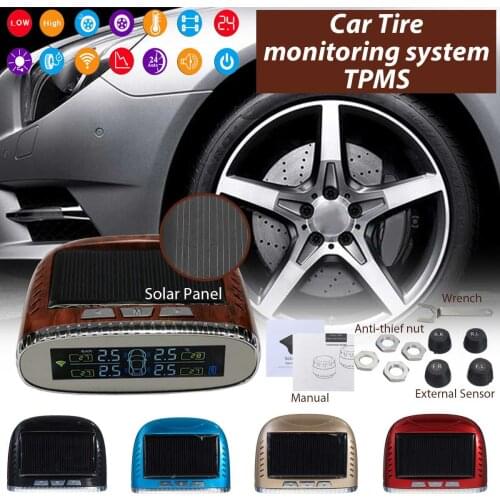 Smart Car Tire monitoring system TPMS Pressure Monitoring System Solar Power charging Digital LCD Display With Anti-thief nut