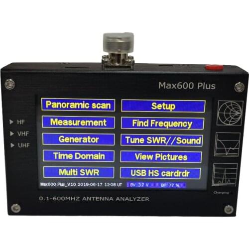 Vector Network Analyzer Max600 Plus HF VHF UHF Antenna Analyzer 0.1-600MHz with 4.3" TFT LCD Touching Screen Antenna Analyzer