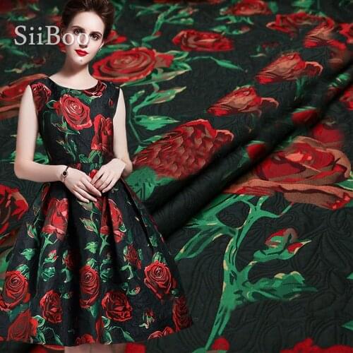American style black with red floral jacquard brocade fabric for dress coat jacquard tissue tecidos stoffen for sewing SP4761
