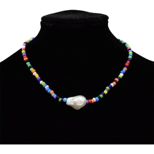 Bohemian Handmade Rainbow Beads pearl Choker Colorful Beads Necklace for Women Fashion Trendy Chic Bib Collier Jewelry Necklaces