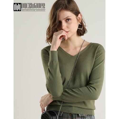 Duckwaver Spring Soft Sweater Women Jumper V Neck Slim Elasticity Knitted Pullover Female Long Sleeve Autumn Basic Knitwear Tops