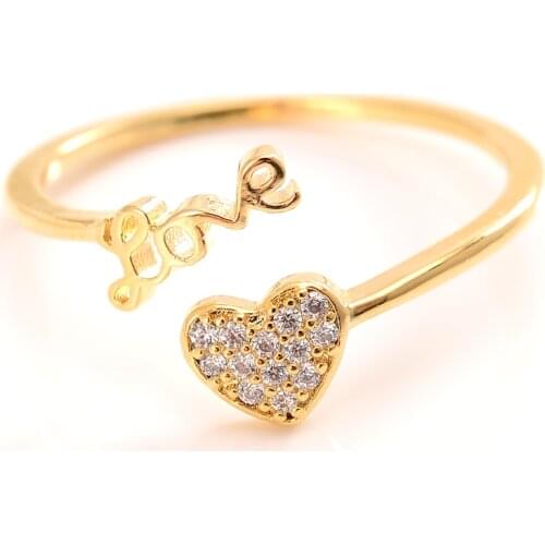 Woman Love rings Lovely 24 k CT Fine Solid Gold GF CZ Ring New Adjustable Size Opening-Ring Cute Heart-Shaped Jewelry