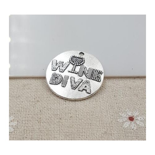 High Quality 20 Pieces/Lot Diameter 25mm Antique Silver Plated Diy Metal Charm Wine Glass Wine Diva Charm Pendant