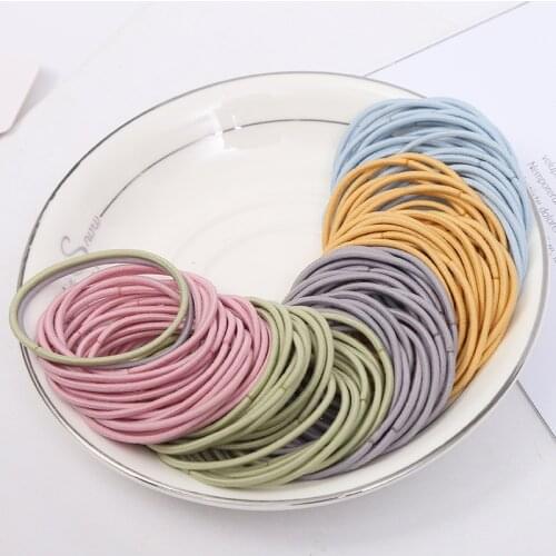100Pcs/Lot Kids Cute Ribbon Elastic Hair Bands DIY Ring Rope Solid Black Rubber Hairbands Ponytail Holder Girl Hair Accessories