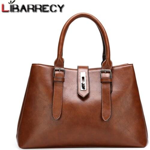 2020 Women Vintage Big Tote Bag High Quality Leather Shoulder Bag Designer Brand Belt Buckle Handles Handbag Casual Travel Bag