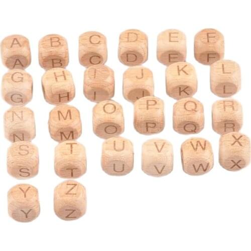 26pcs Natural wooden Four sides engraving Alphabet/Letters square Beads Pony Beads For Jewelry Making 10/12mm MT2107X