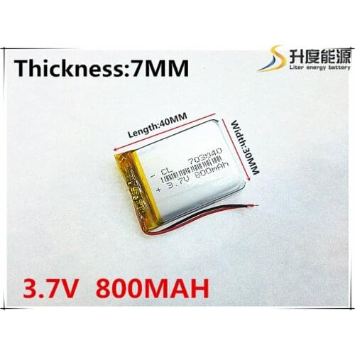 3.7V,800mAH,[703040] PLIB; polymer lithium ion / Li-ion battery for GPS,mp3,mp4,mp5,dvd,,model