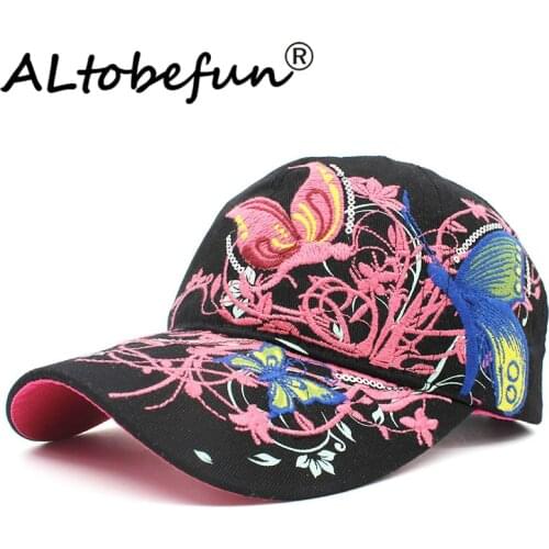 ALTOBEFUN Fashion Spring Summer Women Sun-shading Butterfly Embroidery Baseball Cap Lady Girl Hip Hop Hat Feminino AD904