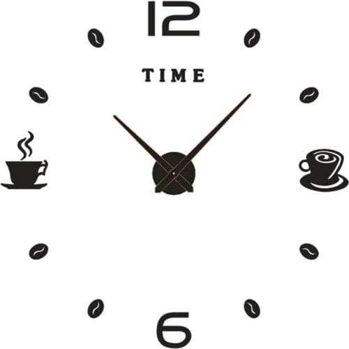 Cafe DIY Large Wall Clock Frameless Giant Wall Clock Modern Design Cafe Coffee Mug Coffee Bean Wall Decor Kitchen Wall Watch
