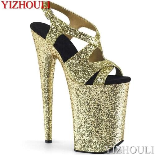 Sexy 23cm, stiletto heels, perforated sequins ankle strap, 9in super-high heel sandals, summer dancing shoes