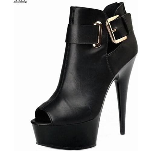 Botas mujer Plus:35-45 46 Exegang Office ladies Boot Peep Toe boot women 15/17cm heels shoes womens Ladies Party Wedding pumps
