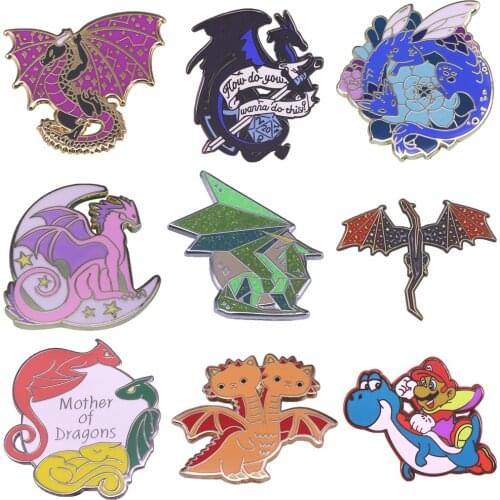 Wyvern Purple Dragon Stegosaurus Brooch Pins Enamel Metal Badges Lapel Pin Brooches Jackets Jeans Fashion Jewelry Accessories