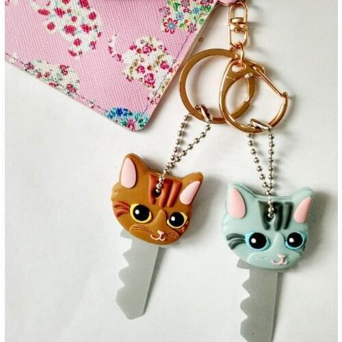 NEW Fashion Cute Puppy Pug Cat Rabbit Keychain Key Ring PVC Key Case Unisex Key Cover Cap KeyChain Keyrings