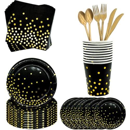 Black Gold Paper Napkins For Birthday Party Decorations Adult Party Supplies Disposable Set Baby Shower Party Decoration