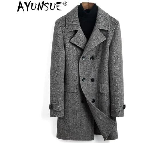 AYUNSUE 100% Wool Coat Long Jacket Men Spring Autumn Double Breasted Mens Coats and Jackets Abrigo Hombre 2020 9910 KJ4296