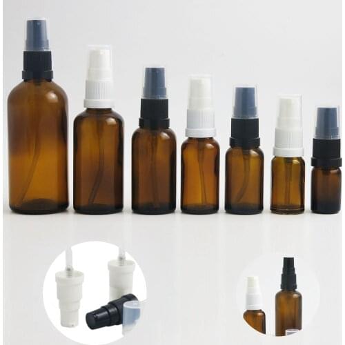 360pcs Wholesale 5ml 10ml 15ml 20ml 30ml 50ml 100ml Amber Glass Bottles With Lotion Pump Essential Oil Perfume Travel Botte