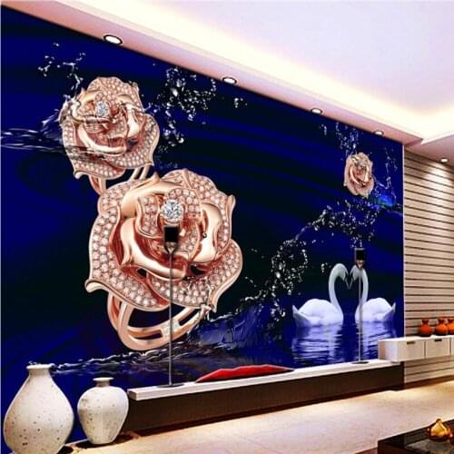 Photo wallpaper 3D wallpaper Fashion Rose Swan Lake Mural Living Room TV Wall Wallpaper stereo custom bedroom mural