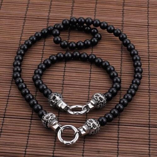 Hot Titanium Steel Europe and the United States punk skull head necklace bracelet tide men jewelry wholesale