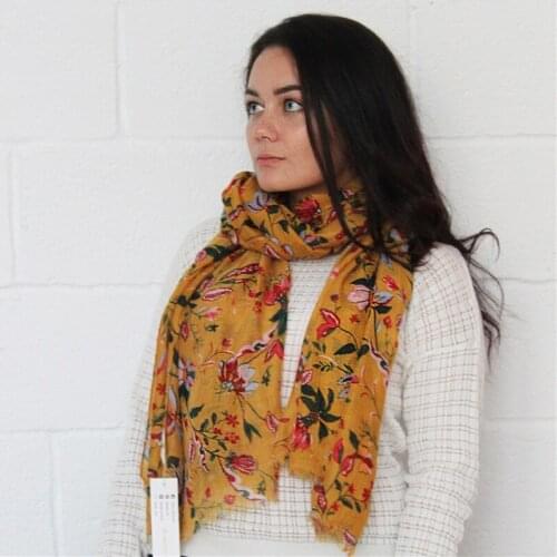 Jinjin.QC Floral Printed Scarf Vintage Shawl Instant Jilbab Muslim Hijab Bandana Women Bufanda Mujer Echarpe Foulard Femme